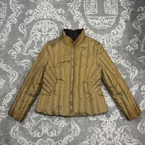 Women's Reversible Quilted Down Jacket Brown Size S Long Sleeve